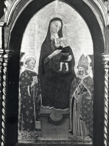 Alinari, Fratelli — Pietro Donini - sec. XV - Madonna con Bambino in trono tra sant'Amanzio e san Florido — particolare